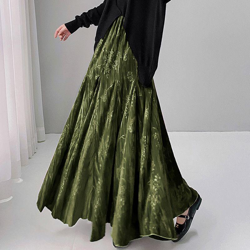 Autumn Winter Chinese Style Mermaid Half and Full-Length Skirt with Solid Color Print