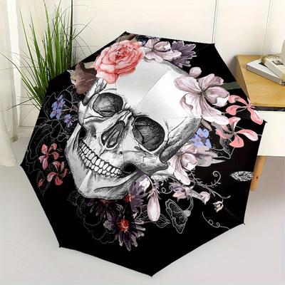 Floral Skull Art: Unique Wall Decor for Your SpaceUmbrella, Portable 3-Fold Umbrella for Men & Women,Christmas Gift ES296