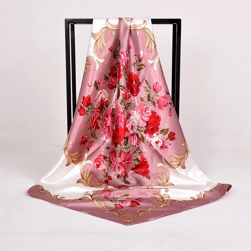 [BYSIFA] Coffee Women Silk Scarf Shawl Winter Elegant Brand Floral Large Square Scarves Wraps Fashion Muslim Head Scarf Blue,Red