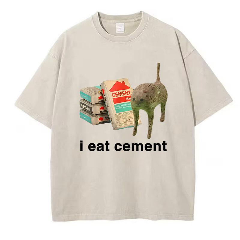 Retro T-shirt Vintage Płukana Bawełna T-shirt Jem Cement Książka Kot Graficzny T-shirt Casual Streetwear Wiosna Lato