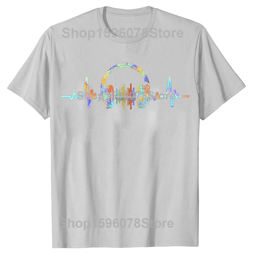 Heartbeat Headphone Sound Lover Engineer Producer DJ TShirt Fashion T Shirts Cotton Short Sleeve Oversized Loose Tshirt Tops