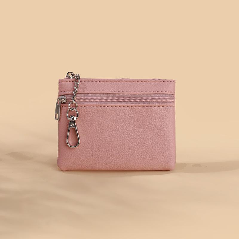 PU Leather Mini Coin Purse Double Layer Large Card Bag Handmade Zipper Wallet Car Key Case Short Lady Wallet Key Case