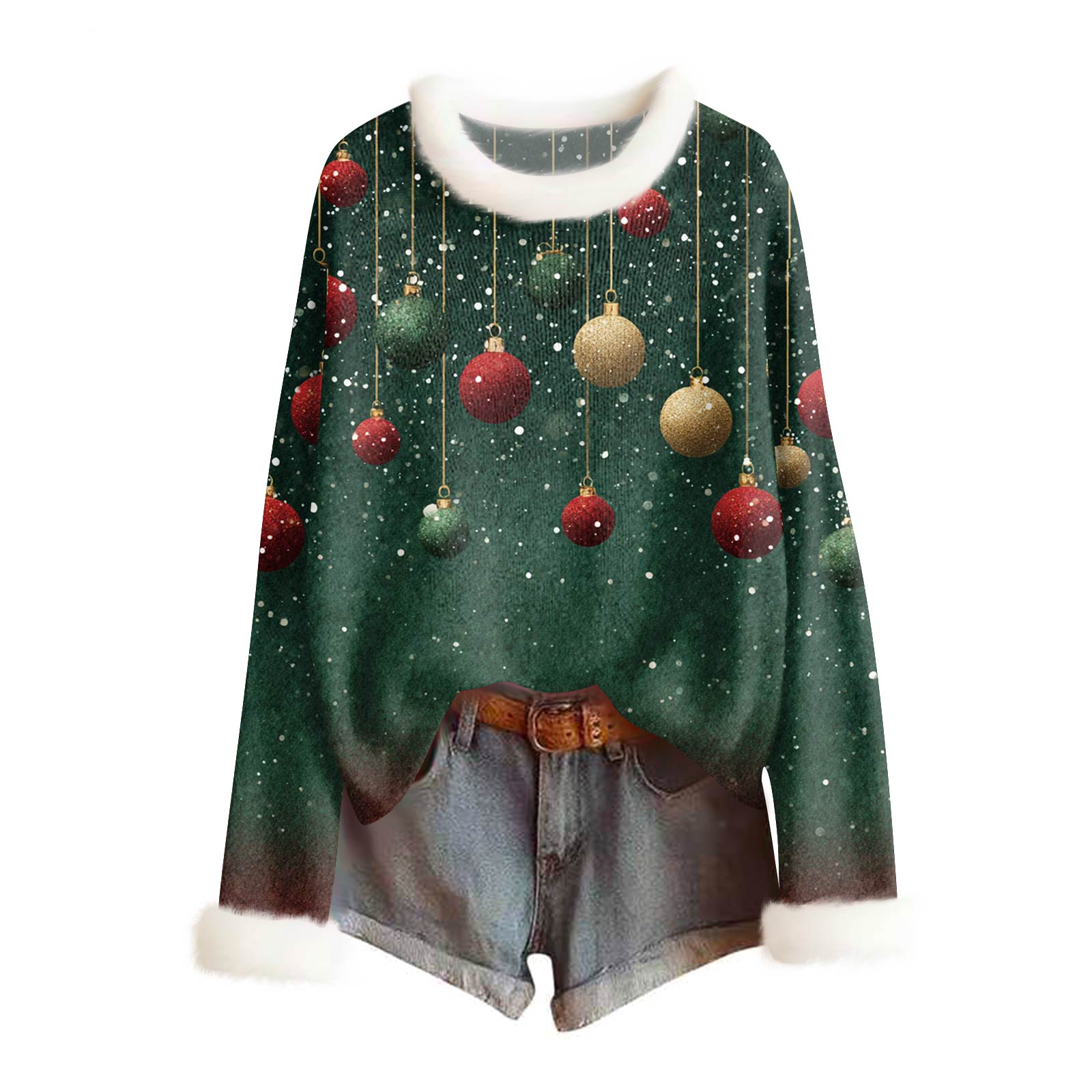 

Женский модный свитер с рождественским принтом и шерстяным воротником, повседневный вязаный пуловер с длинными рукавами L