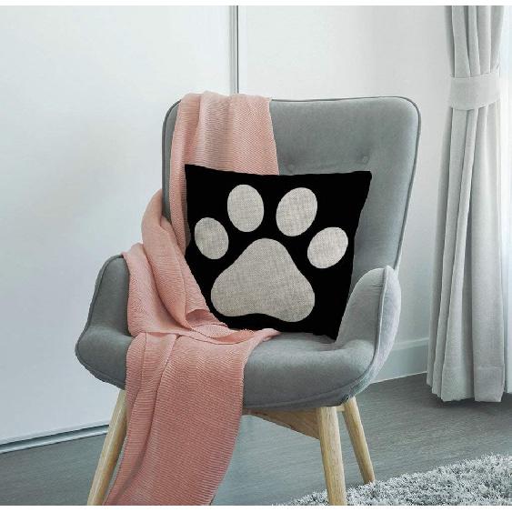 SSOIU White Dog Paw Footprint Icon Isolated On Black Background Decoration Farmhouse Decor Cotton Linen Home Decorative Throw Pillow Case Cushion