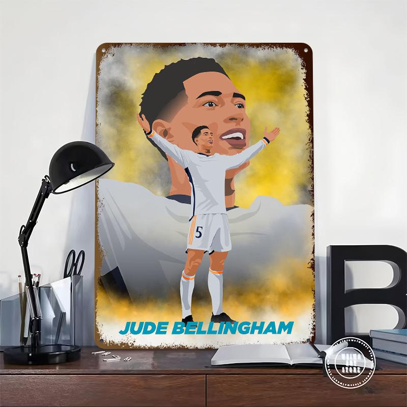 Jude Bellingham Football Poster Customized Wall Art Vintage Metal Signs Retro Tin Plaque for Man Cave Bedroom Decorations House
