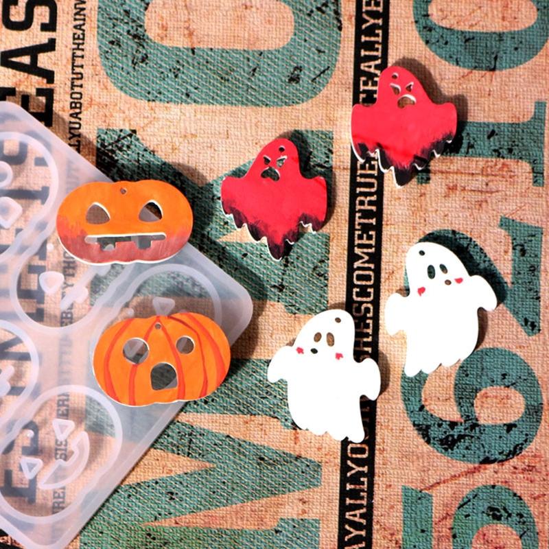 Diy Crystal Epoxy Mold Earrings Jewelry Mold Hanging Pendant Decoration Halloween Pumpkin Bat Mirror Silicone Mold