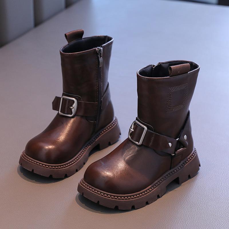 British Style Girl Winter Boots Simple Classic Children Fashion Boots Black Brown Versatile Kids Cotton Boots Round-toe Zipper