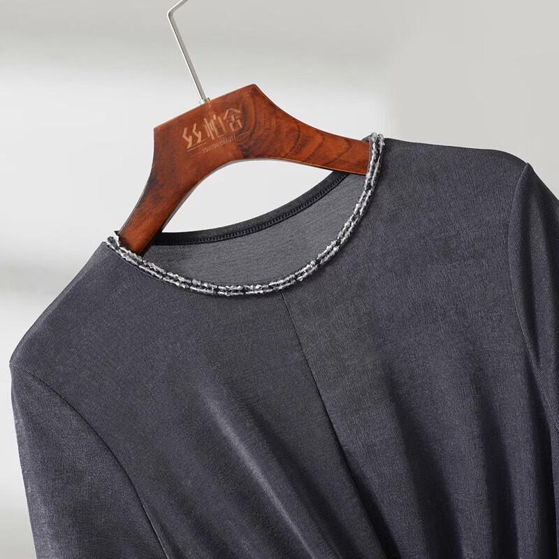 T-shirt à manches courtes et col rond pour femme avec perles
