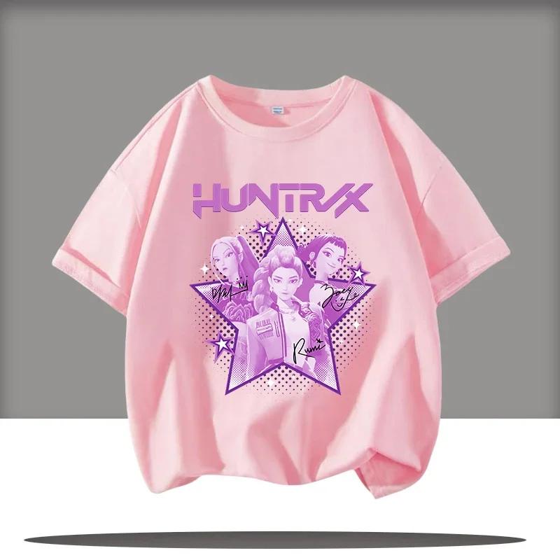 KPop Devil Hunter Cartoon Anime Peripheral Printed Children's Round Neck Fashionable Comfortable Girls' T-shirt