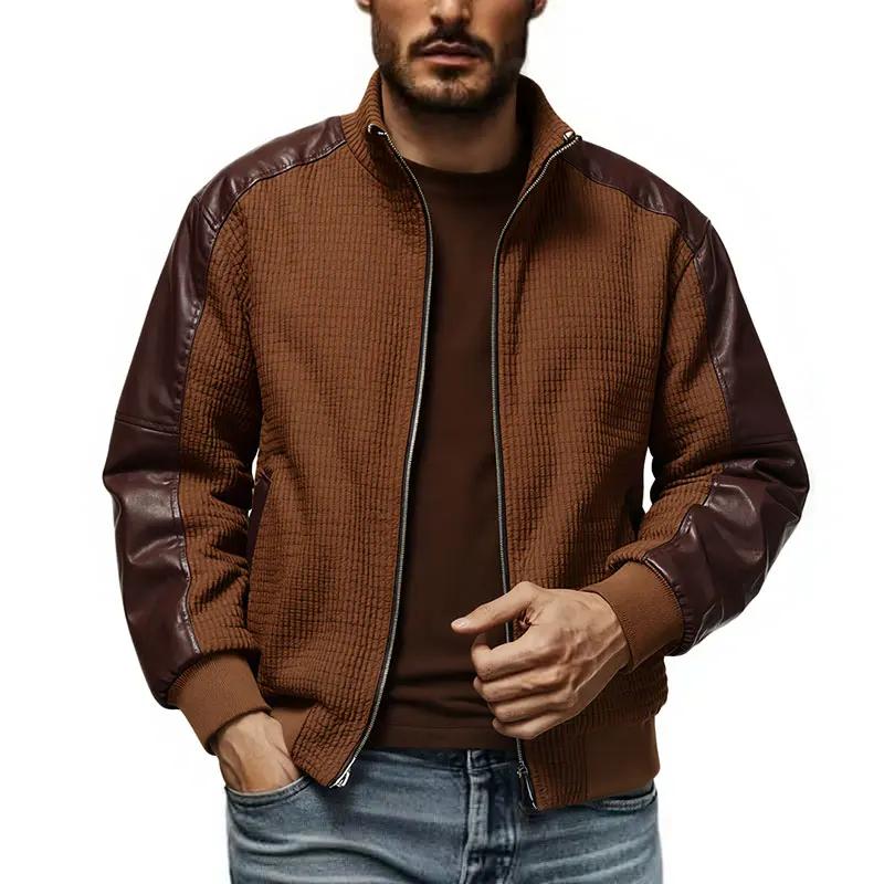 

Spring Fashion Men s Stand Collar Jacket Outdoor Windproof Coat Casual Loose Men s Patchwork Jackets Tops 2XL коричневий