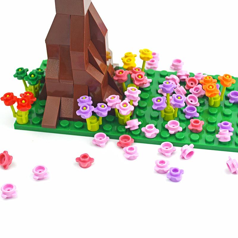 300pcs 4 Petal  Flowers Building Blocks DIY Bricks Plant Floret Grass Educational Assemblage Construction Toy Compatible 33291 For Children