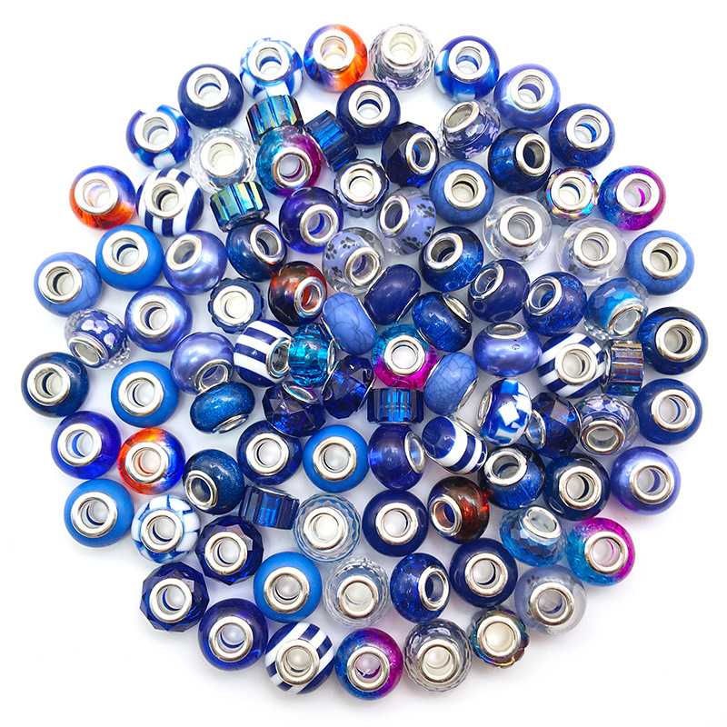 10pcs Colorful Antique Silver Rhinestone Spacer Beads Large-Hole Crystal Glass European-Style Beads for DIY Snake Chain Jewelry