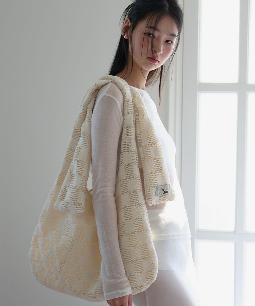 Dearmydeer Label Net Shoulder Bag_ Ivory