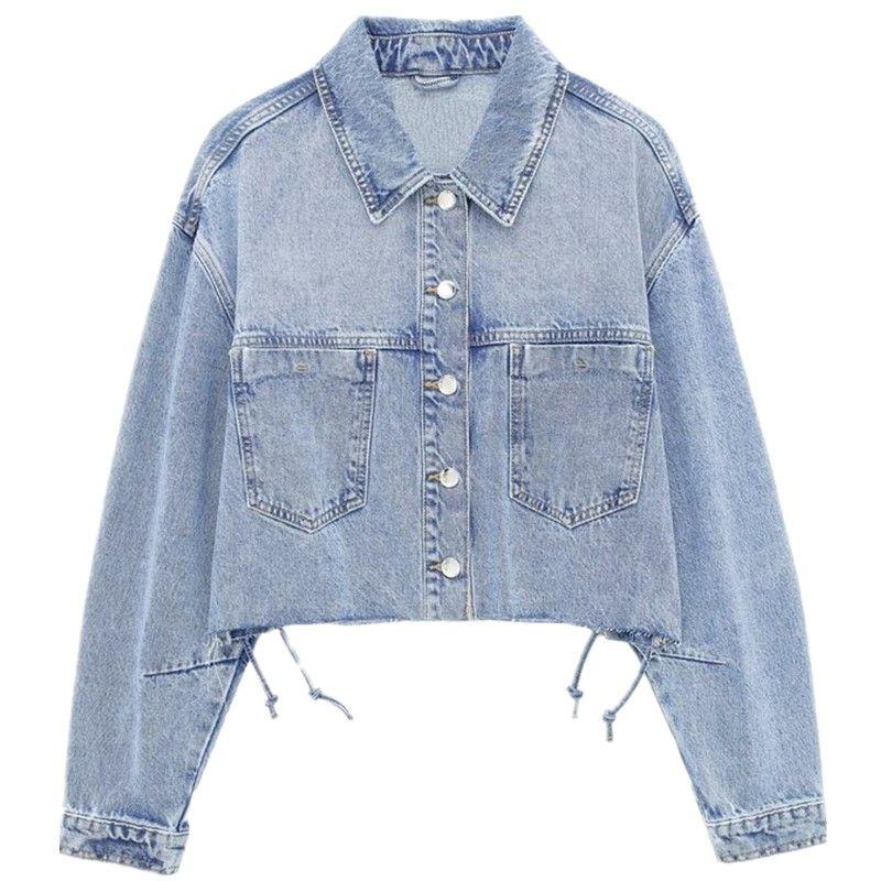 

Модный Ветер 2024 Весна Новая Женская Стильная Куртка Пальто Джинсовое с Длинными Рукавами Эффект Стирки Бандаж 6164095 Medium Blue L