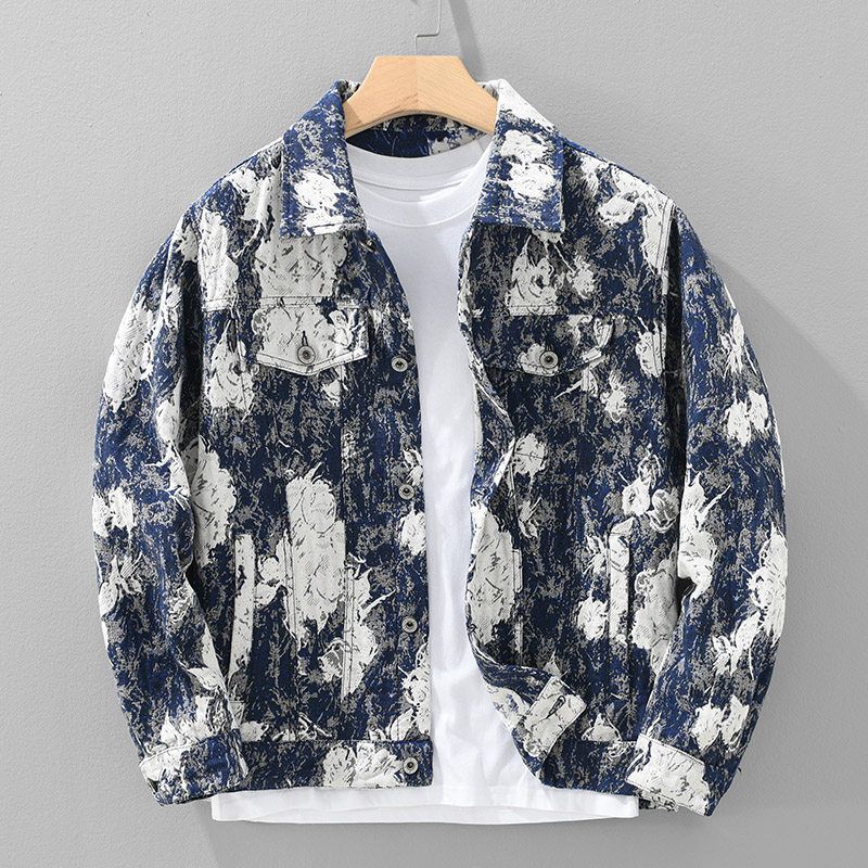 Foreign Trade Surplus High Street Fashion Denim Jacket for Men, Autumn Design, Loose Casual Long-Sleeve Printed Shirt