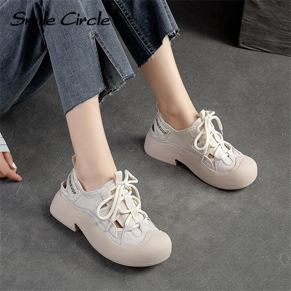 Echtes Leder, klobige, flache Schuhe, runde Zehen, Schnürschuhe, weiche Unterseite, Low-Top-Retro-Freizeitschuhe