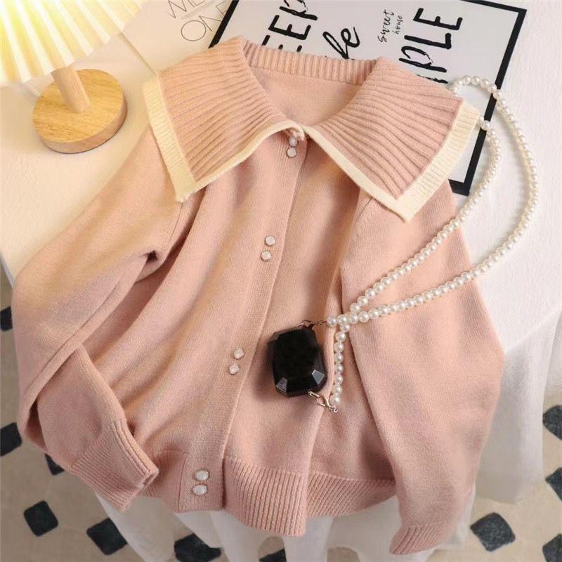 Fragrant Taro Purple Doll Neck Sweater Cardigan Women 2023 Spring New Knitted Coat Loose Long Sleeve Cardigan Sweater Female