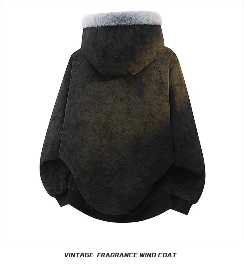 Unisex Winter Lychee-Korn Sattel Kapuzenjacke aus Baumwolle mit Fleece und Pelzkragen
