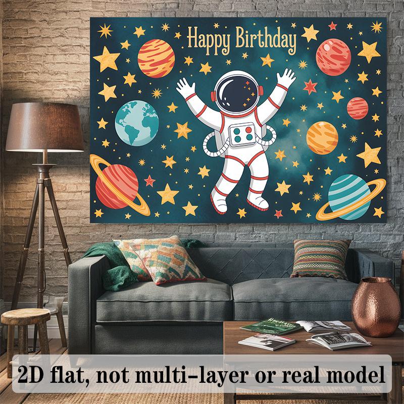 Flat 2D Banner, Set of 1, Featuring Astronaut Themed Space Birthday Background, Suitable for Christmas and Halloween Decoration.