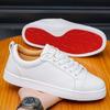 Heren Rode Bodem Leer Casual Skate Schoenen - Trendy Witte Commuter Schoenen voor Jonge Professionals