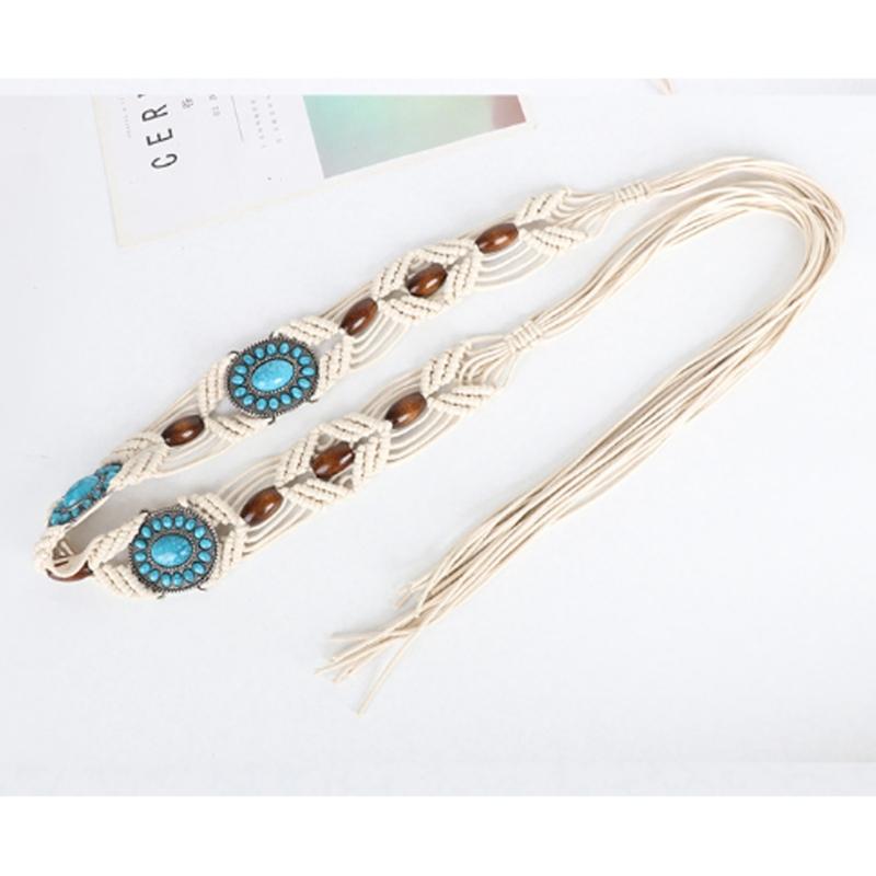 DIY Bohemian Wooden Bead Waist Rope Braided Tassels Belt Ethnic Style Belts