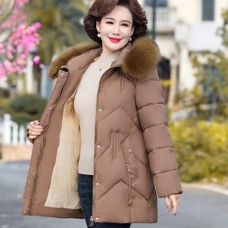 Winter Clothes Medium Long Down Cotton Jacket Women Middle-aged Plush Thickened Cotton Jacket Female Outwear