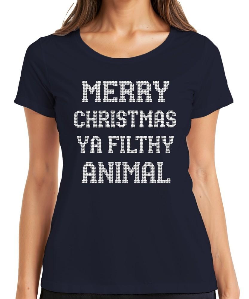 Merry Christmas Ya Filthy Animal Funny Christmas Gift Ladies Tshirt S