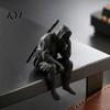 Ninja Shelf Decor 3D Printed Sitting Figurine, Thinking Dark Sitter, Sitter Masked Samurai Ornament for Home Office Bookshelf Table Decoration