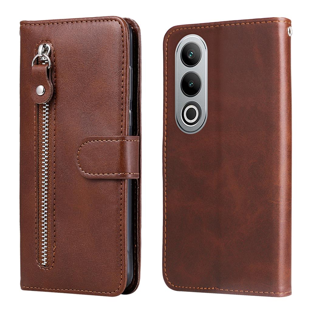 For OnePlus Nord CE4 5G/Oppo K12 Case Calf Texture PU Leather Zipper Pocket Wallet Phone Cover