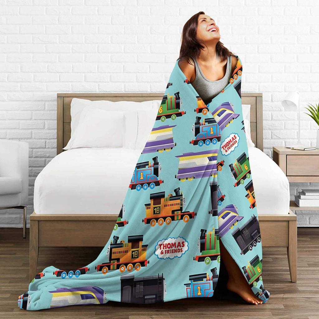 T-Thomas The Train Friends   Blankets  Camping Flannel Throw Blanket For Couch Chair Super Warm Custom Quality Bedspread Gift