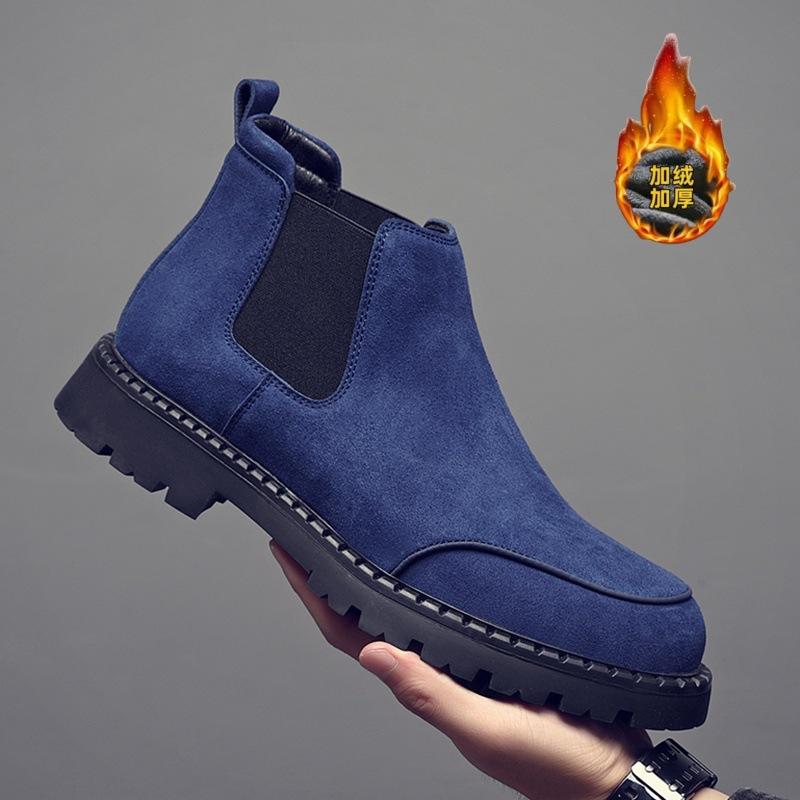 Short boots for men with round toe and thick sole  mid cut matte casual leather Chelsea boots for men