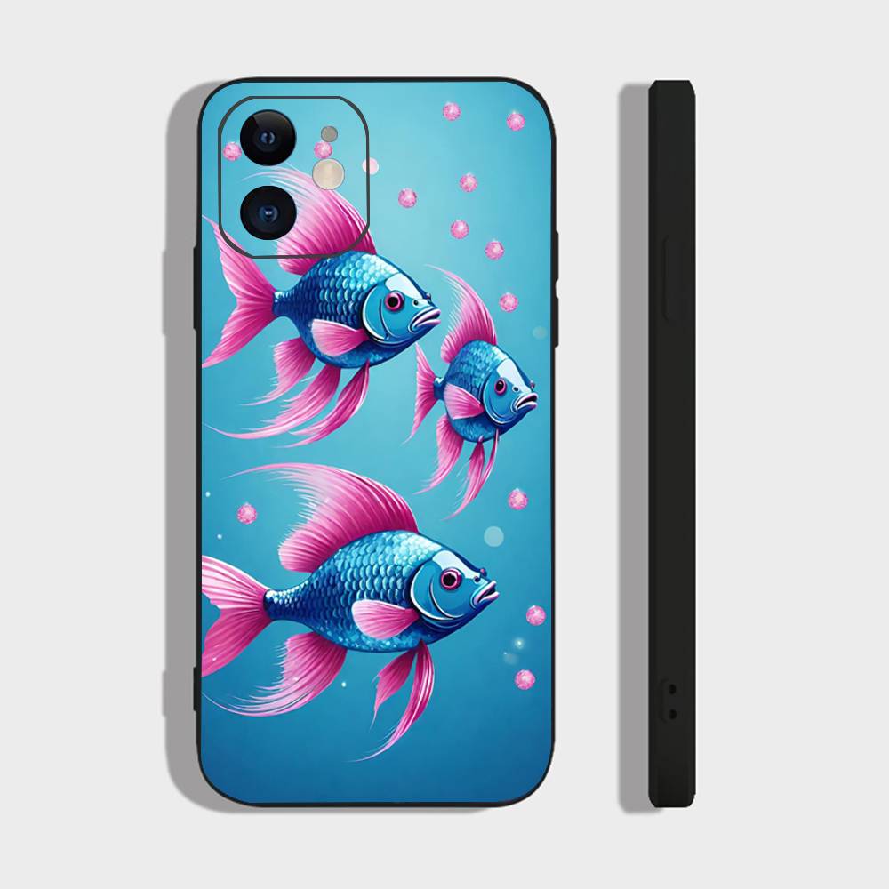

Interesting Retro Goldfish Phone Case For IPhone 17 Air 16 15 14 13 Pro Max 11 12 Black Silicone Cover IPHONE 13MINI