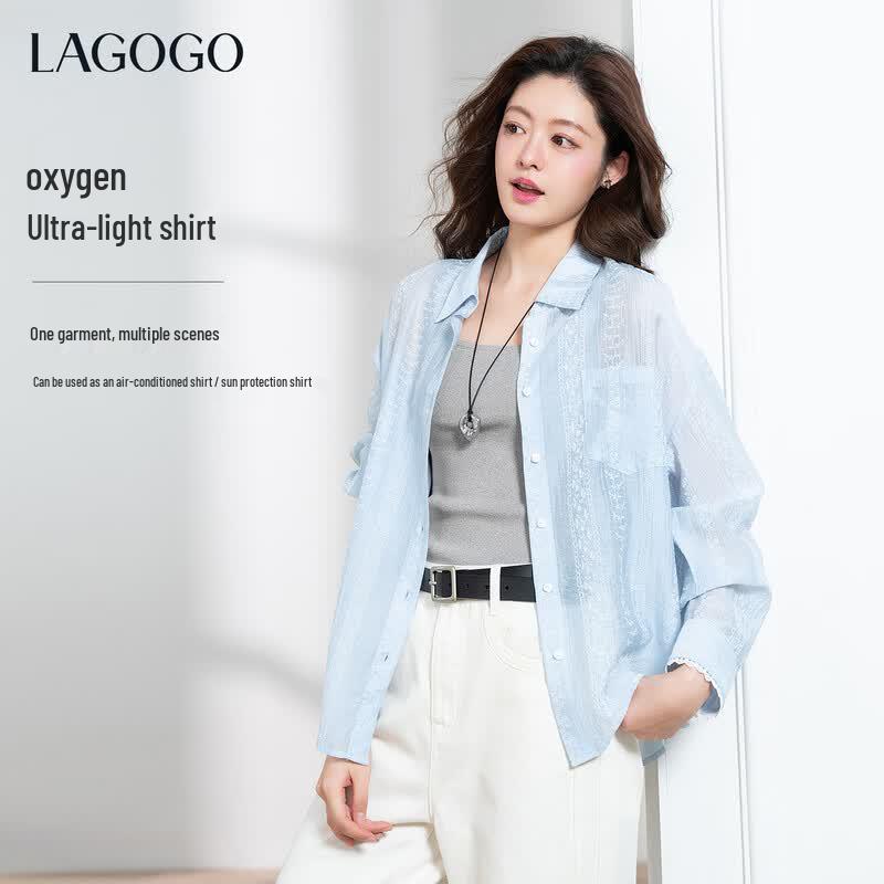 LAGOGO Women s Oxygen-Feel Lace Relaxed Fit Shirt S
