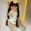BZDOLL 55 CM 22 Inch Realistic Full Vinyl Body Brown Long Hair Lifelike Reborn Baby Girl Doll Toy Princess Toddler Bebe