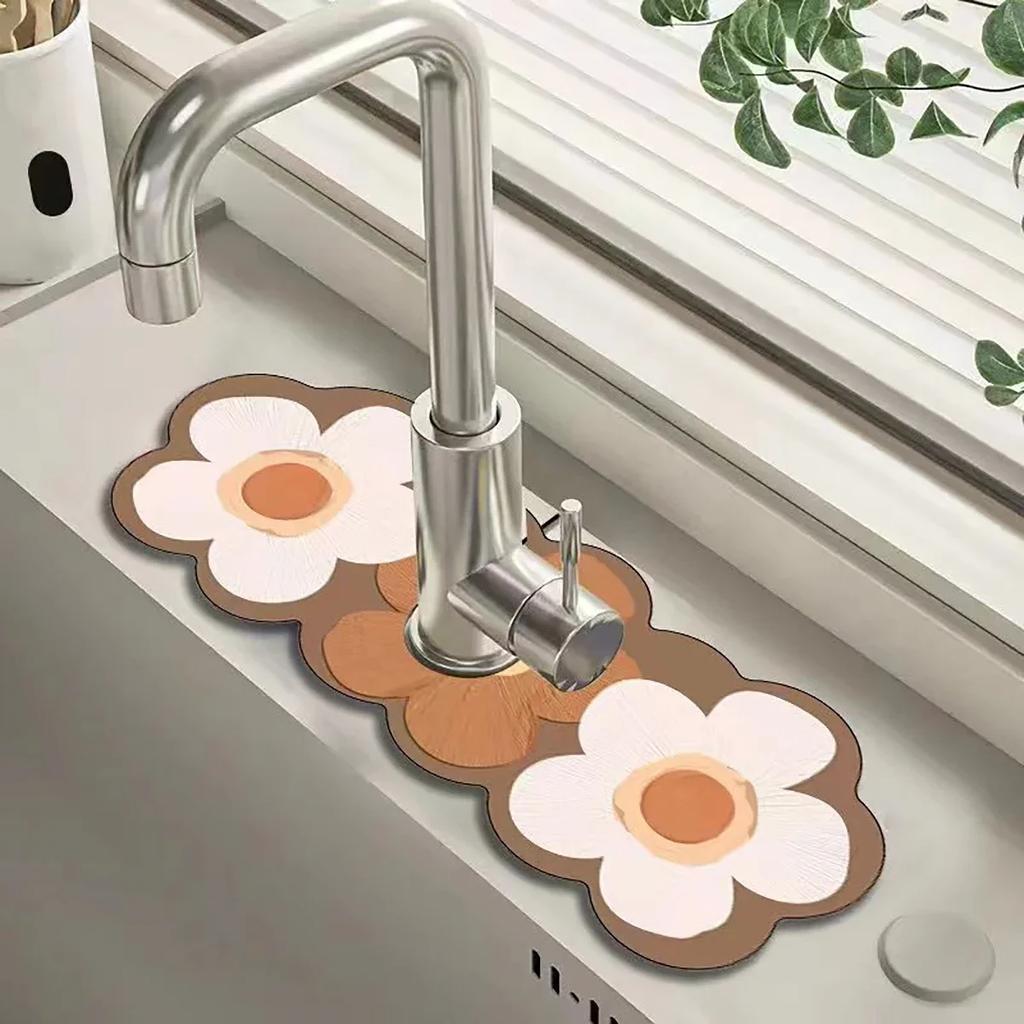 Retro Faucet Drain Pad Self-priming Kitchen Countertop Drain Mat Diatom Mud Wipeable Anti-slip Mat Absorbent Dish Drying Mat