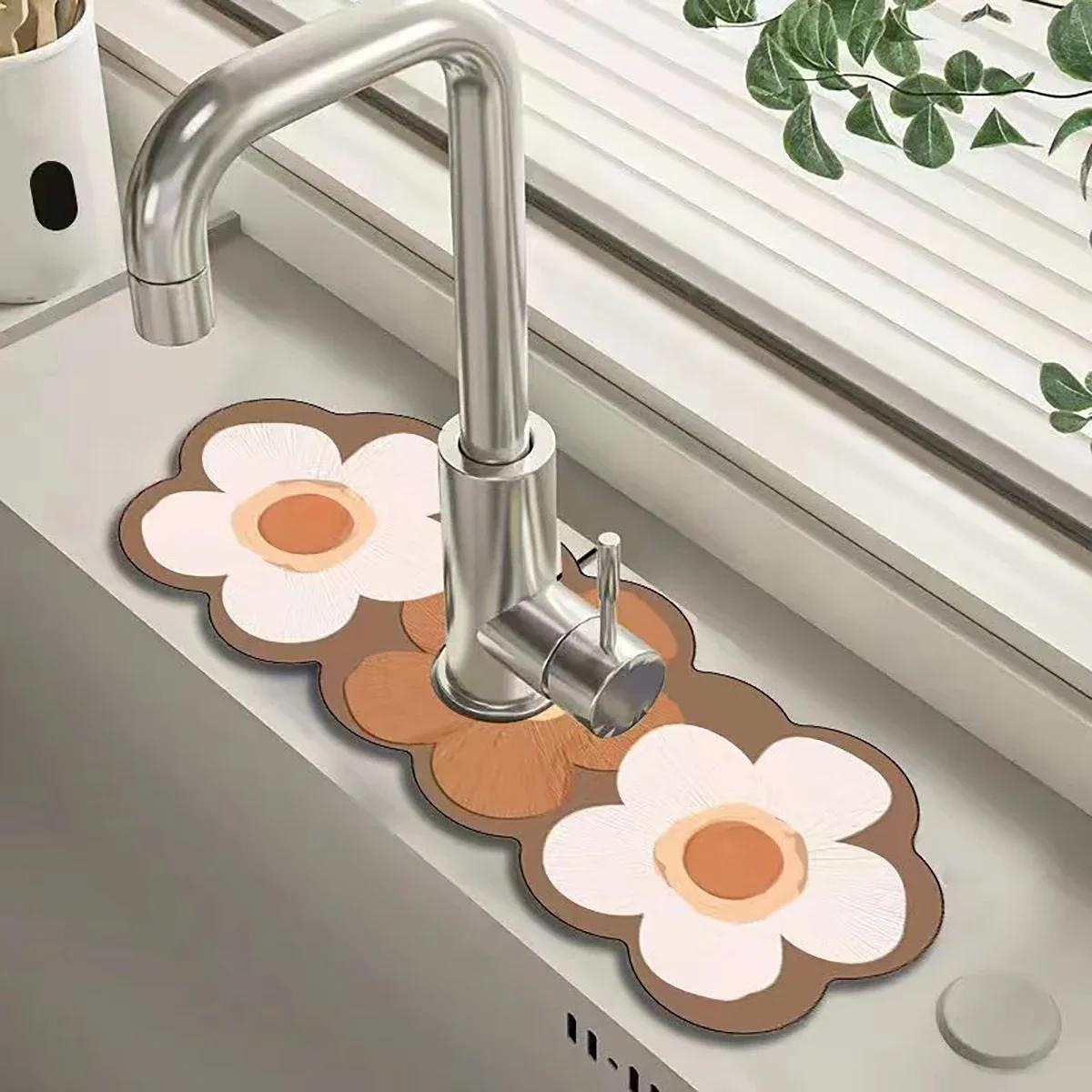 

Retro Faucet Drain Pad Self-priming Kitchen Countertop Drain Mat Diatom Mud Wipeable Anti-slip Mat Absorbent Dish Drying Mat