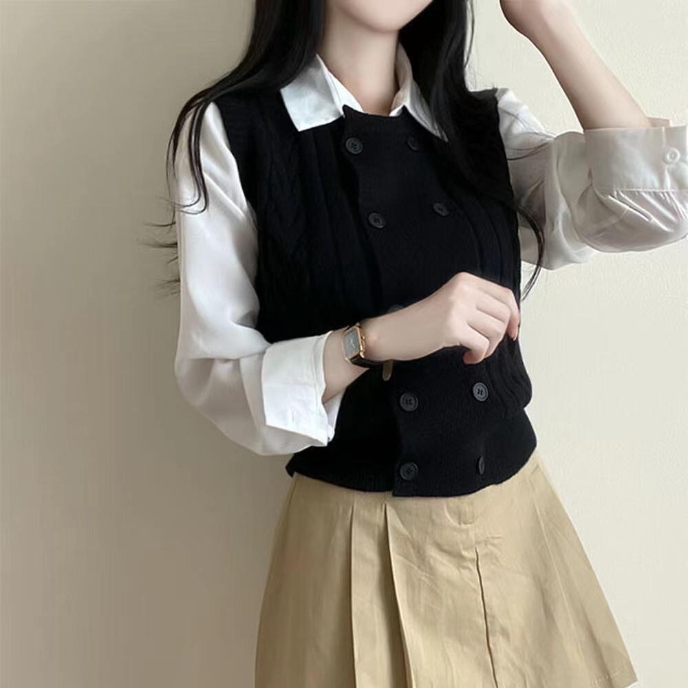 Korean Fashion Knitting Double Breasted Sweater Winter Retro Knit New Design Cardigan Women Aesthetic Casual Joker Sleeveless Vest