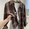 Women Casual Retro Plaid Long Sleeved Shirt French Lazy Style Autumn Loose Versatile Cardigan Fashionable Lapel Single Breasted Blouse