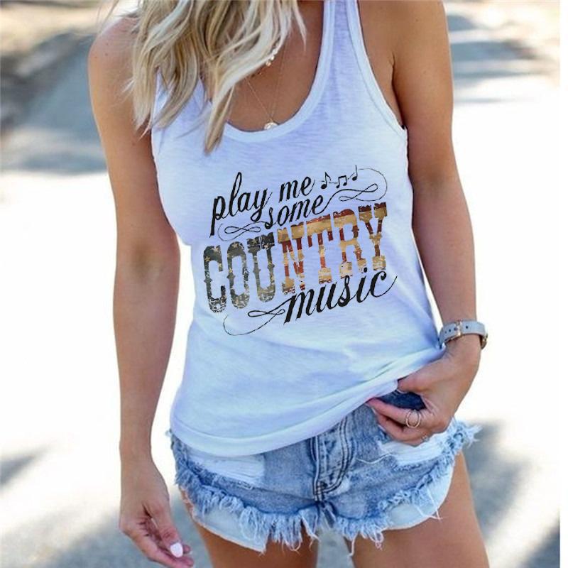 Women's Country Music Festival Printed Tops Play Me Some Country Music Graphic Tank Top Women Cowgirl Racerback Summer Outfit