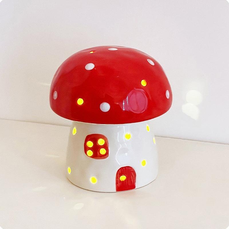 Lâmpada de Noite Criativa Pequena de Cogumelo Luz de Cabeceira Decoração de Casa Cerâmica Fofa Lâmpada de Noite de Cogumelo Presente de Aniversário