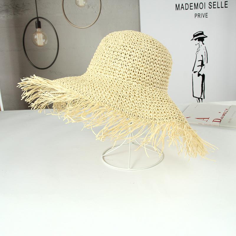 Hat Versatile Style Straw Woven Tassel Brimmed Womens Sunshade Hatscaps