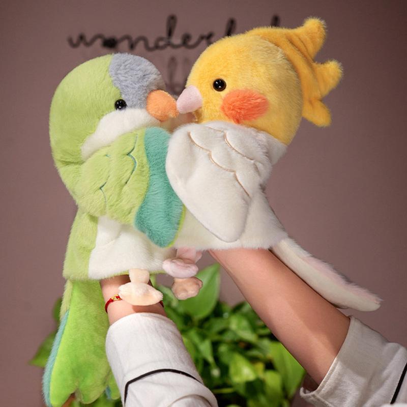 Cute Bird Parrot Hand Puppet Soft Stuffed Fluffy Doll Cosplay Plush Funny Educational Baby Toy Game Kawaii Cockatiel Budgerigar