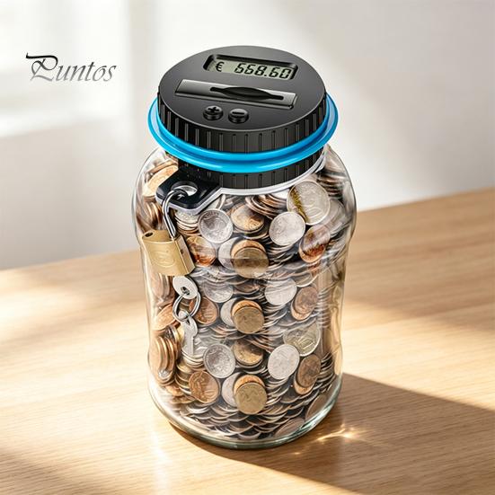 Safe Money Box for Savings Digital Coin Bank with Intelligent Counting, Safety Padlock ABS Transparent Personal Lock Jar, Management Kids And