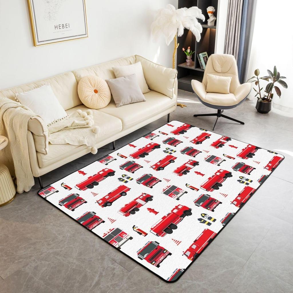 Feuerwehrauto Rennwagen Rutschfester Teppich Jungenzimmer Kinder Spiel Bodenmatte Fußballmuster Waschbarer Bodenteppich Heimdekoration