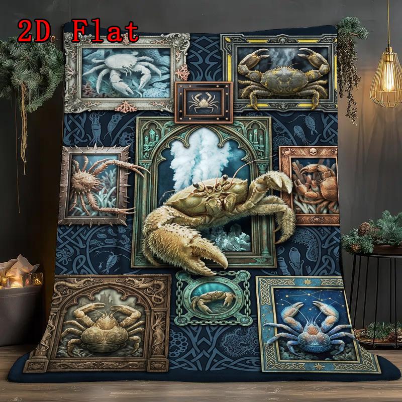 Crab Variations Art 2D Flat Pattern Flannel Blanket, High quality All Seasons, Home Decor, Warmth and Comfort, Perfect for Christmas Gifts.