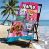 Asciugamano da Spiaggia Personalizzato con Nome e Stampa PAW Patrol, per Viaggio Campeggio Festa in Spiaggia Decorazione Casa, Regalo di Compleanno per Famiglia e Amici