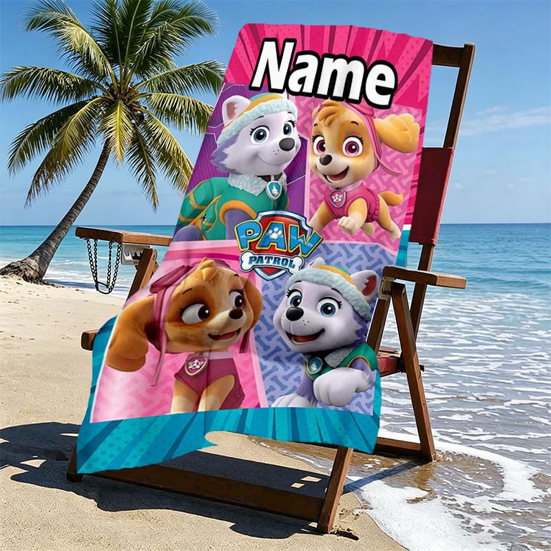 Asciugamano da Spiaggia Personalizzato con Nome e Stampa PAW Patrol, per Viaggio Campeggio Festa in Spiaggia Decorazione Casa, Regalo di Compleanno per Famiglia e Amici