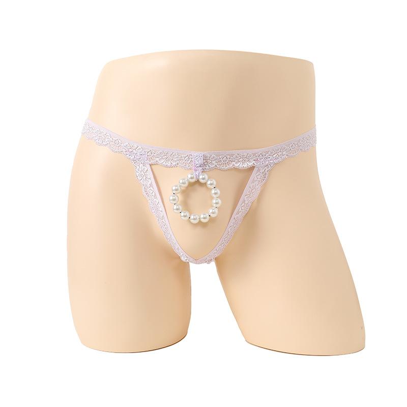 Men's Stretch Panties Pearl Hollow Lace Triangle Sex Underwear Men's Sex Panties