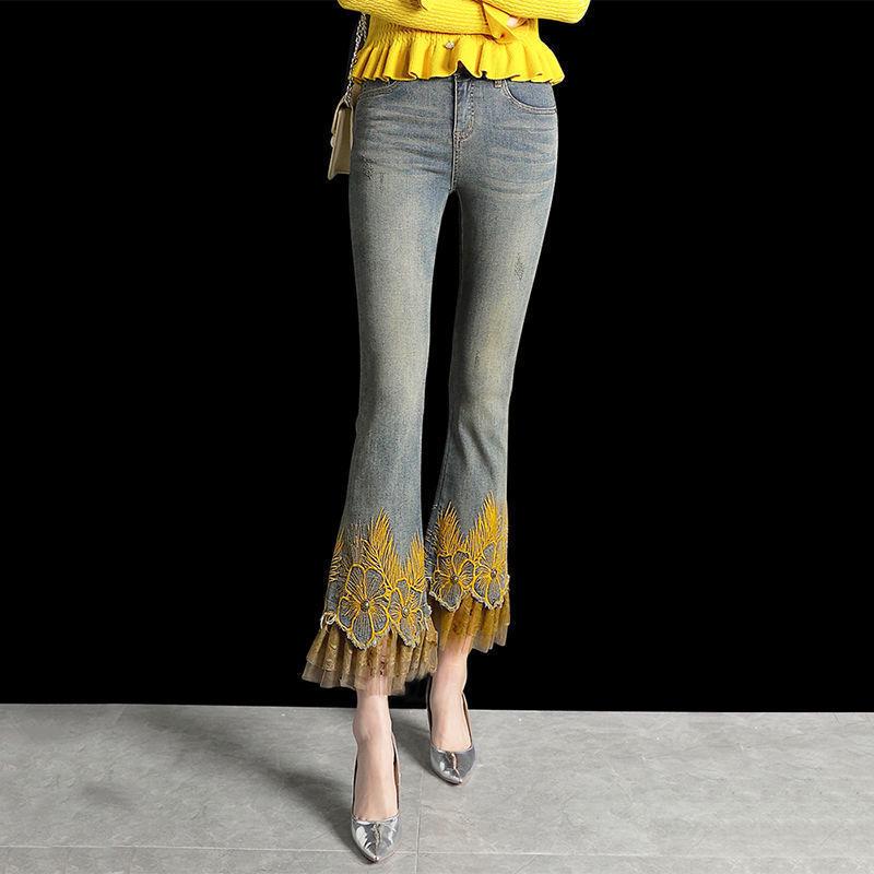 

2025 Embroidered Wide Leg Women s High Waist Slimming Micro Flare Jeans - Korean Style, Spring/Autumn 31
