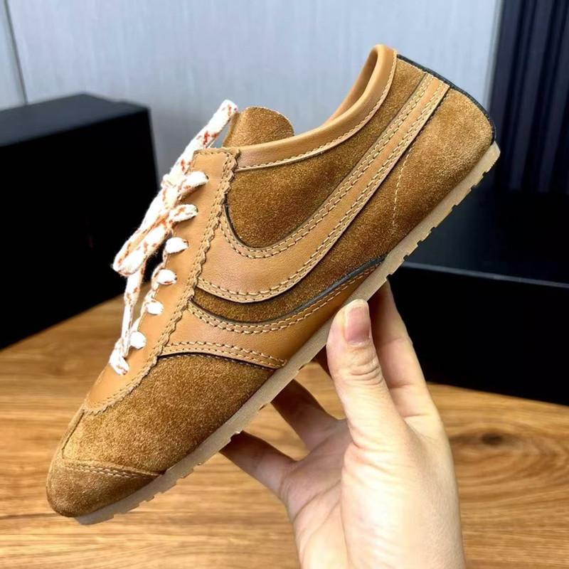 Fashion Genuine Leather Lace Up Women's Sneaker Faux Suede Patchwork Trainers Light Comfortable Flats Breathable Non-slip Running Shoes